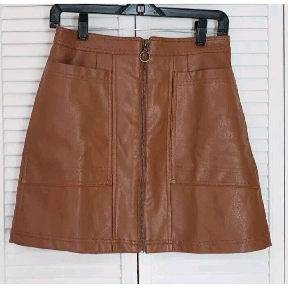 NWT PILCRO BY ANTHROPOLOGIE  FAUX LEATHER CEDAR FRONT ZIPPER MINI DRESS SZ 6 - Picture 3 of 10